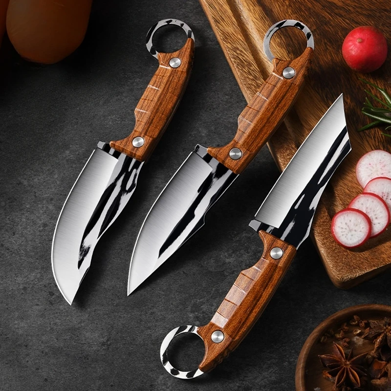 3-Piece Outdoor Handle Meat Pocket Knife for Eating Meat and Boning Forged Fruit Knife