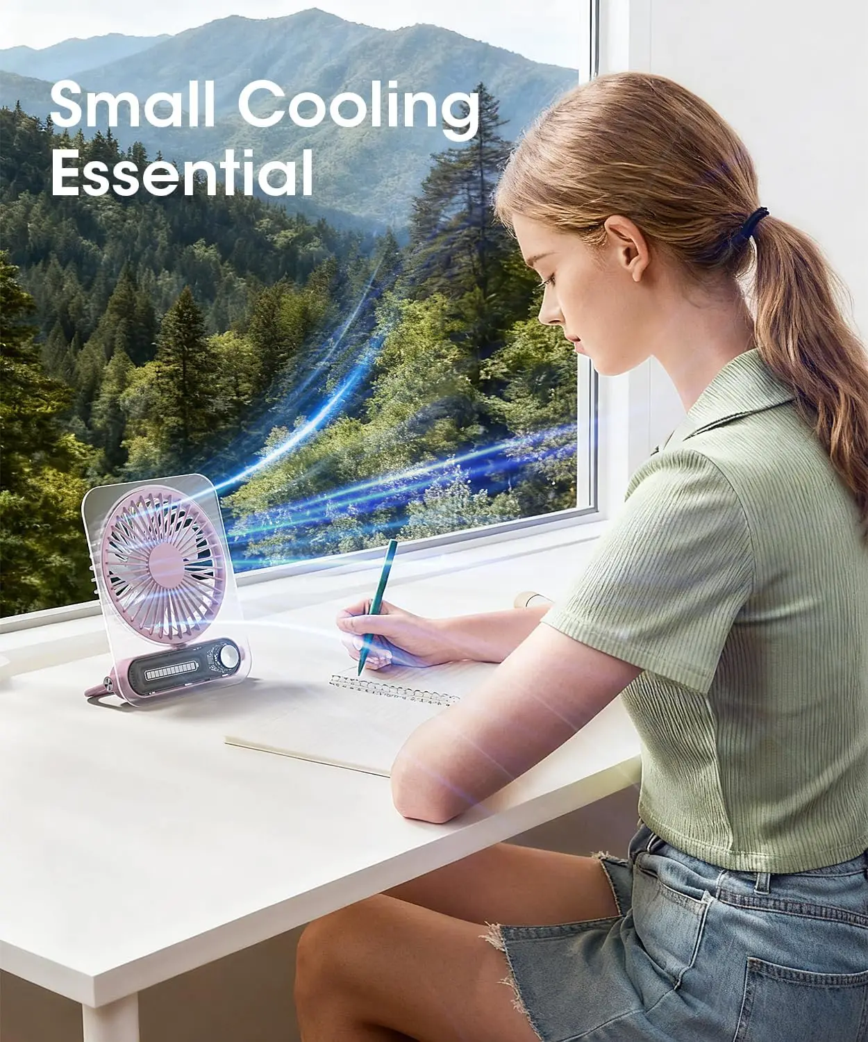 2026 New UpgradeSmall Desk Fan Battery Operated, 3000mAh Rechargeable & USB-C Powered Work 4-13H, Transparent Style, Portable Pe