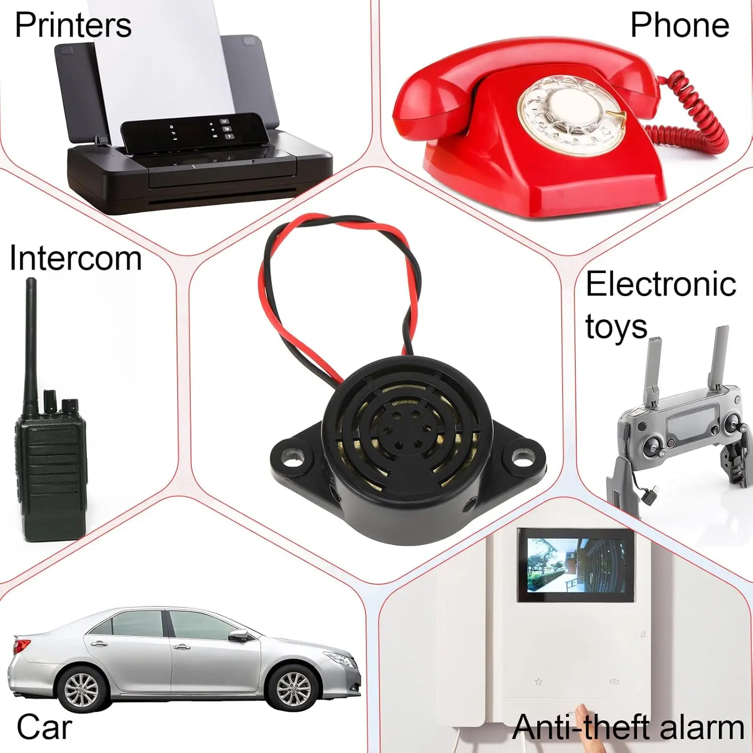 4 قطع SFM-27-W صفارة إنذار نغمة الأجراس، تيار مستمر 3-24 فولت 90 ديسيبل صفارة إلكترونية بيزو نشطة، مكبر صوت أسود مستمر