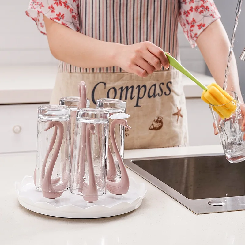 Drain cup holder Household with tray Rotatable cup holder Living room Kitchen cup holder Storage