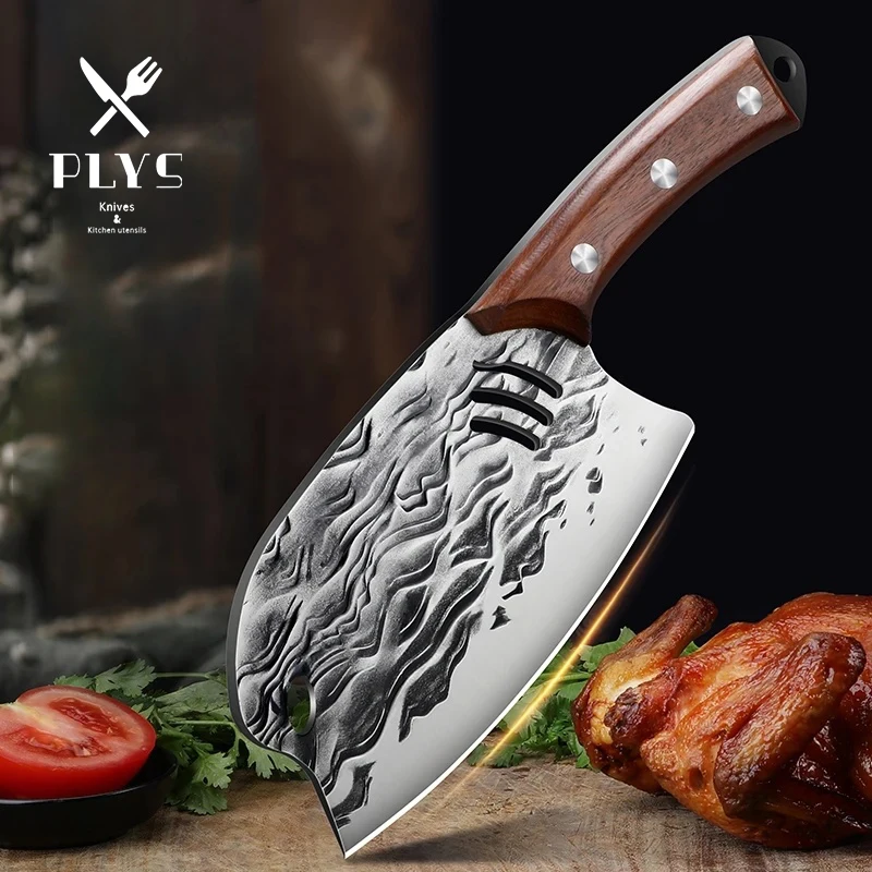 High-End Meat Cleaver, Stainless Steel Forged 4.0 Curved Chopping Knife for Kitchen Fish, Vegetables & Small Bone Cutting