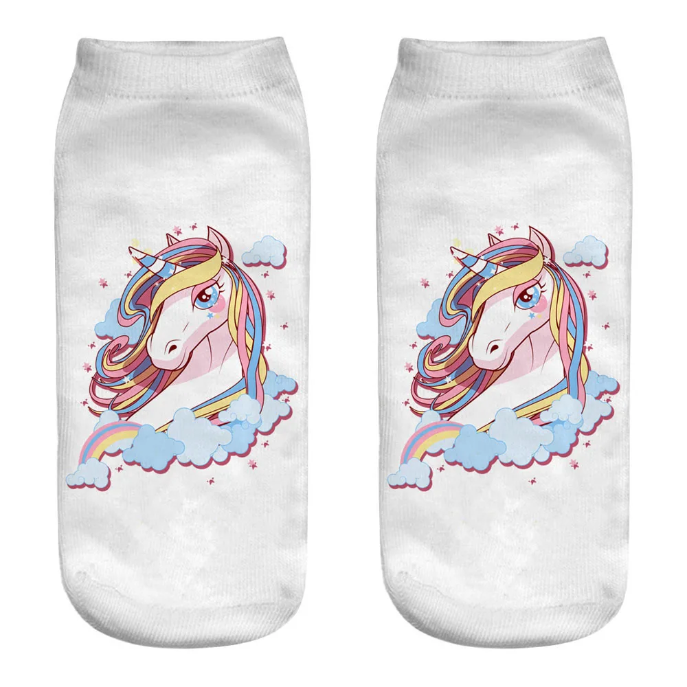 Harajuku 3D Druck Einhorn Frauen Kawaii Ankle Licorne Chaussette Femme Calcetines Mujer Nette Kunst Socken Unisex – Detail 40