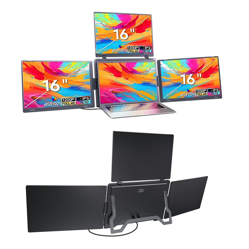 2026 New Business Trading Monitor 16 Inch 1200P IPS Quad Portable Dual Screen One Cable For Laptop Extender Stock Forex USB C D'