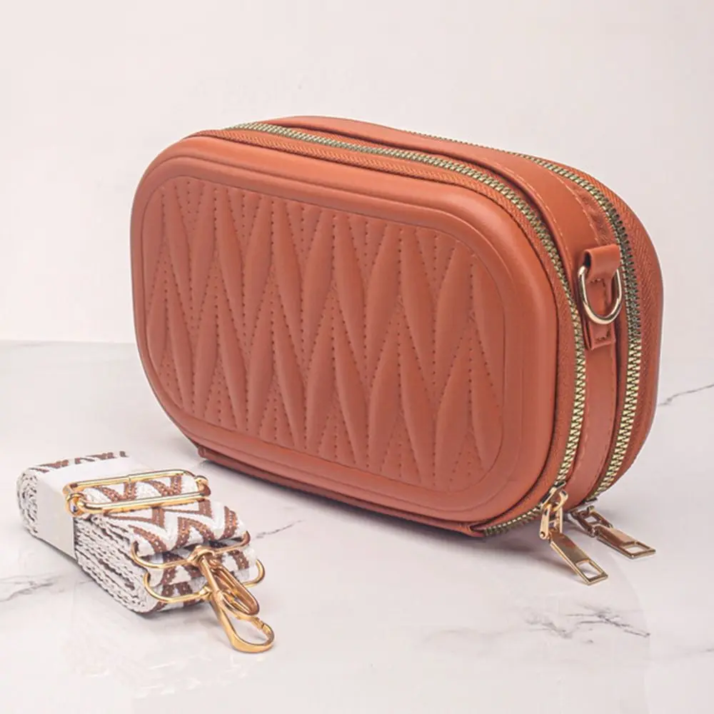 

Trendy Travel Makeup Pouch Portable PU Leather Square Cross Body Bag Zipper Closure with Strap Waterproof Toiletry Organizer