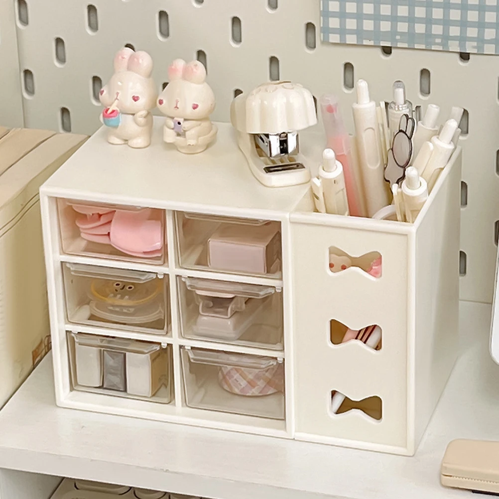

Drawer Stationery Stand Cosmetics Storage Desktop Organizer with Drawers Work Practical Penholder Case