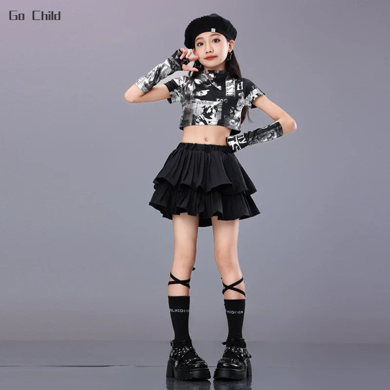 

Girls Hip Hop Tassels Crop Top Street Dance Ruffled Skirts Child K-pop Shiny T-shirts Streetwear Clothes Sets Kids Jazz Costumes