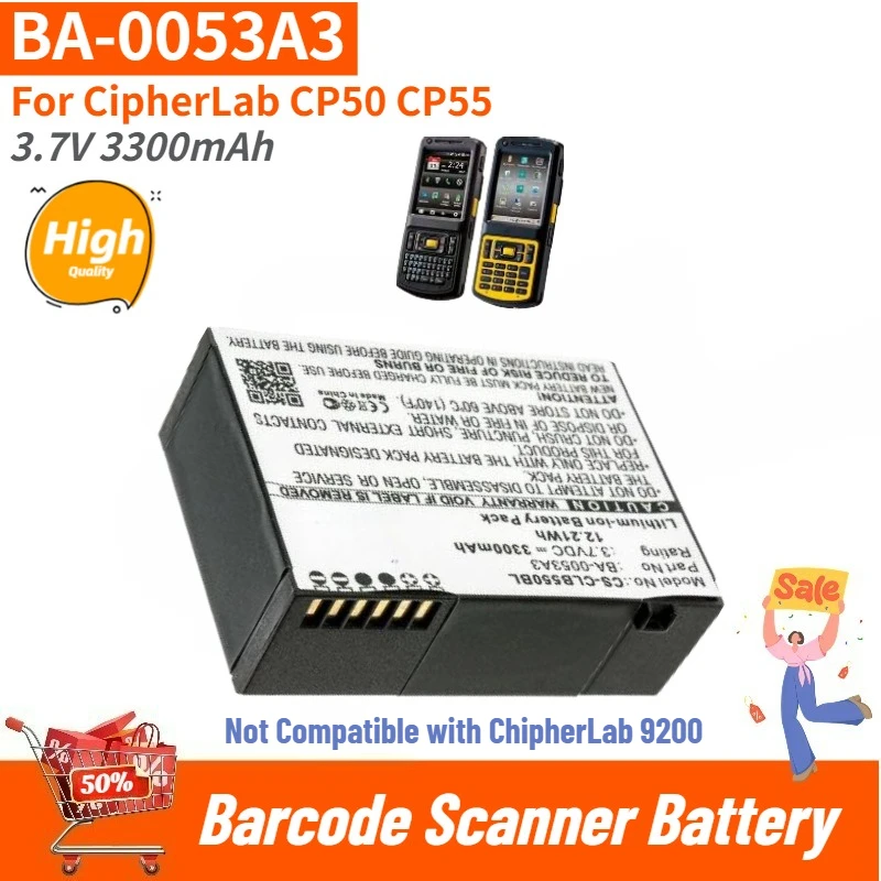 BA-0053A3 High Quality Barcode Scanner Battery 3.7V 3300mAh for CipherLab CP50 CP55,Not compatible with CipherLab 9200 Brand New