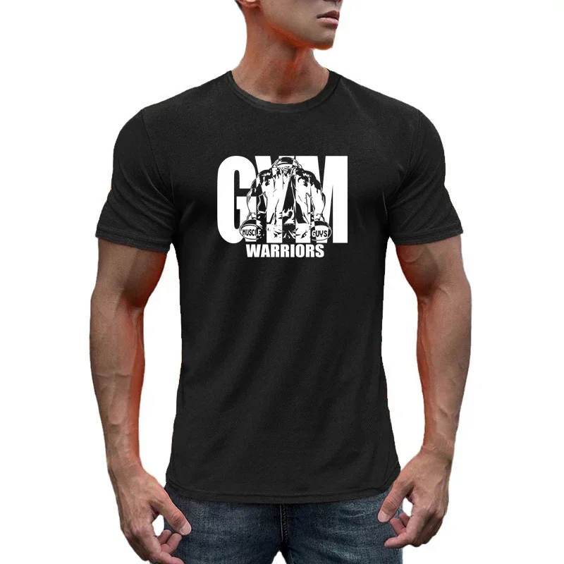 

Gym Bodybuilding Men's Casual Fitness Short Sleeve T-shirt Running Sport Training Shirts Summer Breathable Mesh Quick Dry Tops