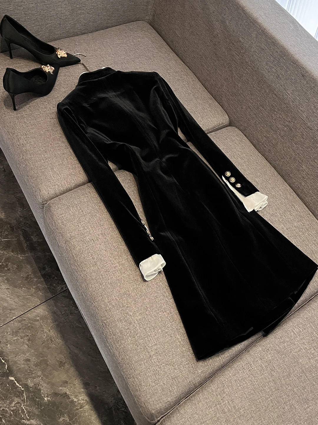 Bla velours automne hiver nouveau 2025 femmes Dr Ele Design costume jupe avec bois ain volants longue Sve Slim Fit V Ne