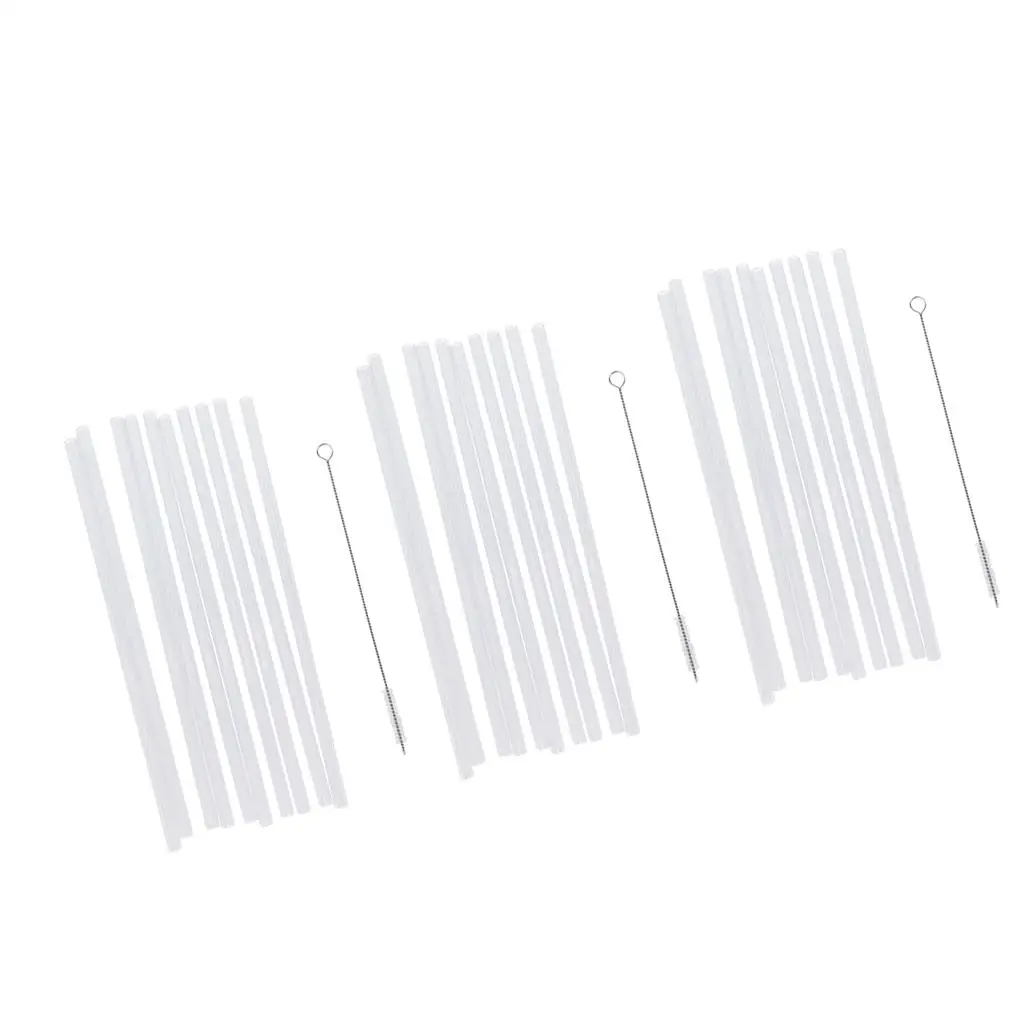 30x Reusable Clear Hard Plastic Straws+3x Cleaning Brush Wedding Party Decorations