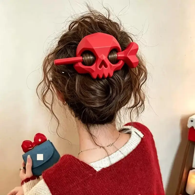 3D-gedruckte Halloween-Punk-Stil Totenkopf-Haarspangen für Frauen, Hohle Geister-Totenkopf-Haarklammer, Langlebige Skelett-Haarnadel für Halloween-Party – Detail 7