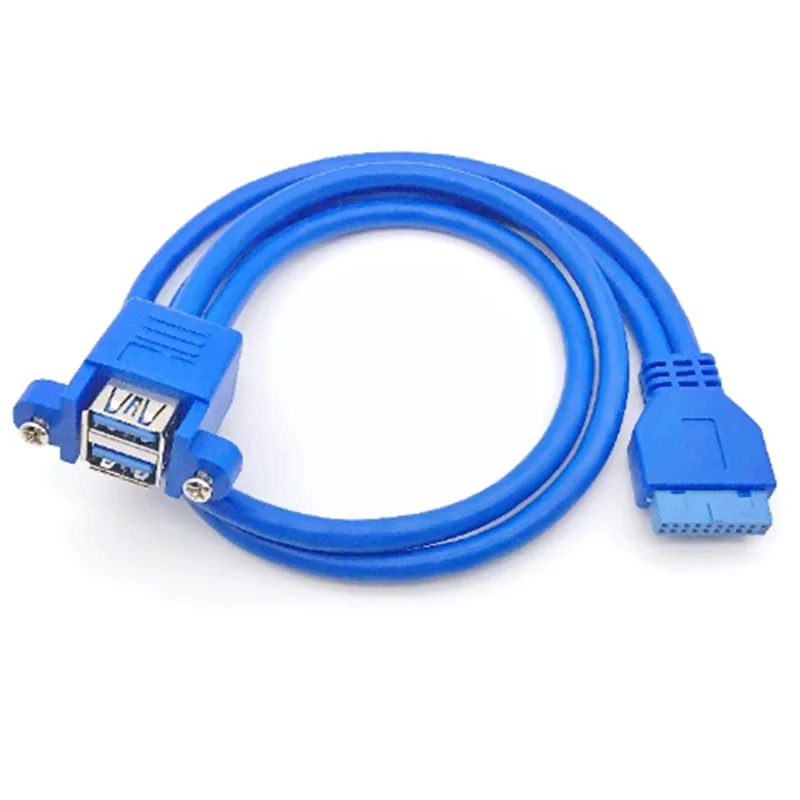 USB 3.0 Front Panel Port Extension Cable,19/20 Pins,1 Male to 2 USB 3.0 Female,0.5M,with Panel Mount Holes