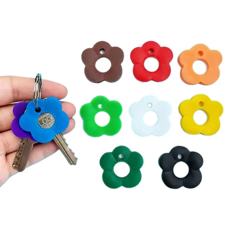 10 Multi-Color Flower-Shaped Silicone Keycap - Durable Key Protection Covers with Color-Coded,Easy-To-Install Keychain Organizer