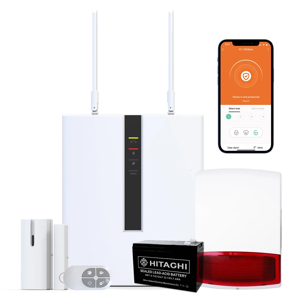 FC-7668 Pro Alarm System Wired ABS Control Panel with PSTN/IP App Remote & Motion Sensor for Industrial/Office/Home Use
