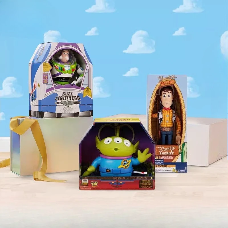 

Original Disney Anime Figures Kawaii Buzz Lightyear Action Figures Woody Hug Bear Three-Eyed Boy Doll Boy's Toy Birthday Gifts