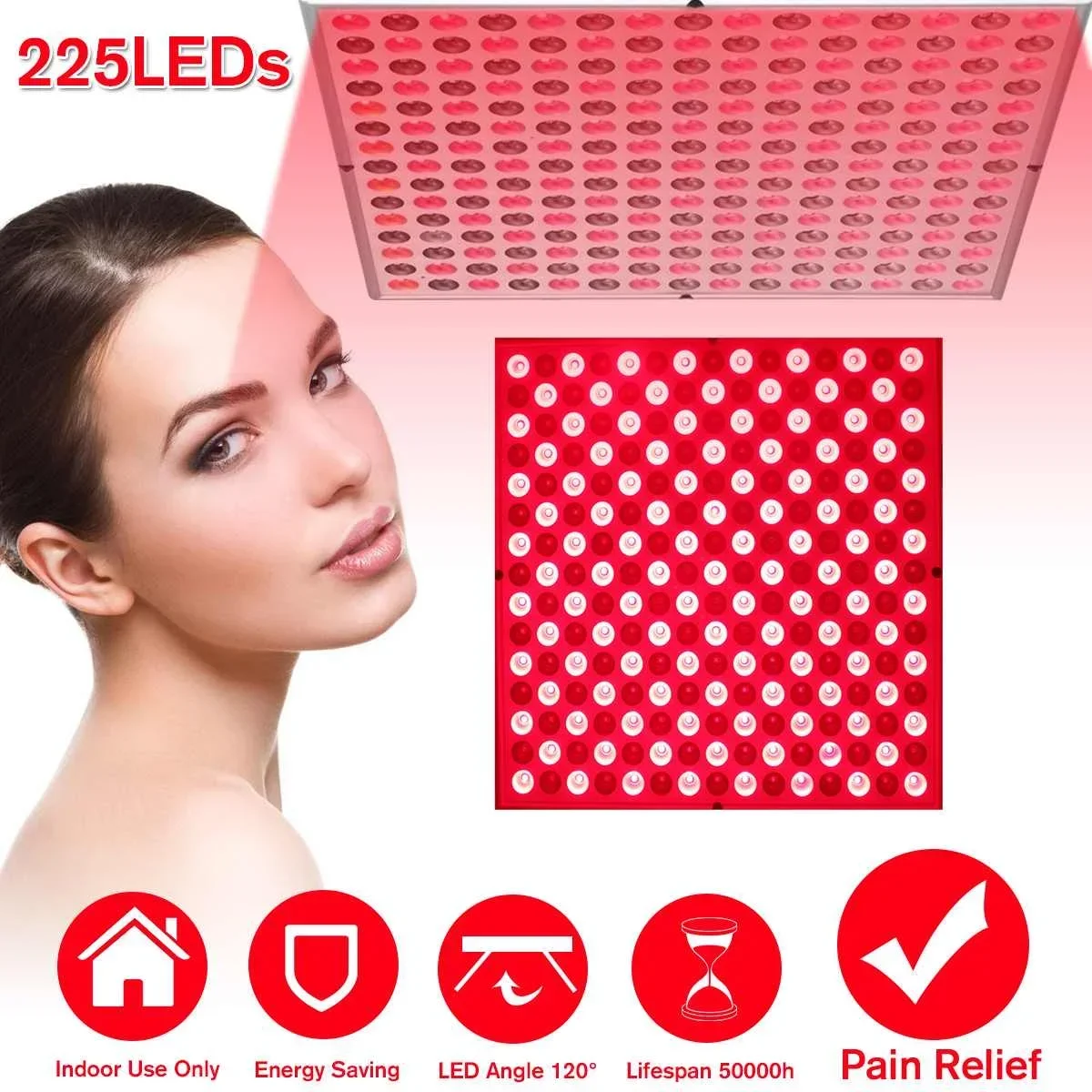 Red LED Grow Light 850nm 45W Red Led Light Therapy Infrared 225 LED Anti Aging Therapy Light for Full Body Skin Pain Relief