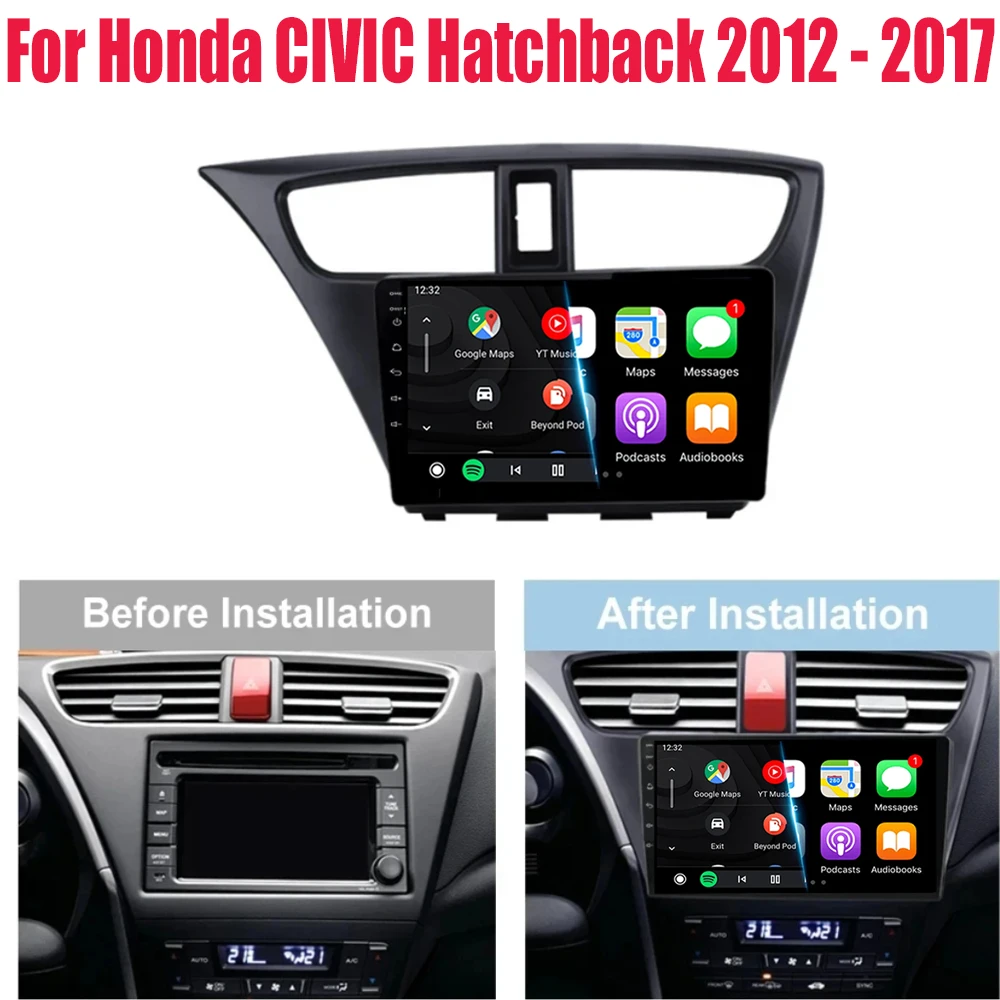Carplay Car Radio Android 16 For Honda CIVIC Hatchback 2012 2013 2014 2015 2016 2017 Multimedia Player Navigation GPS Stereo