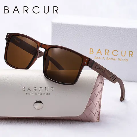 BARCUR Fashion Double Round Nail Polarized Sunglasses Walnut Foot Spring Hinge Pure Natural Wooden Fashion UV Women Sunglasses