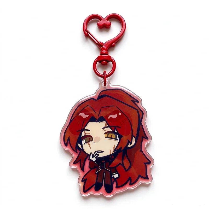 Anime Q Version Acrylic Keychain Cute Heart Shape Clasp Key Ring Bag Pendant Cartoon Character Charm Fans Collection Gift