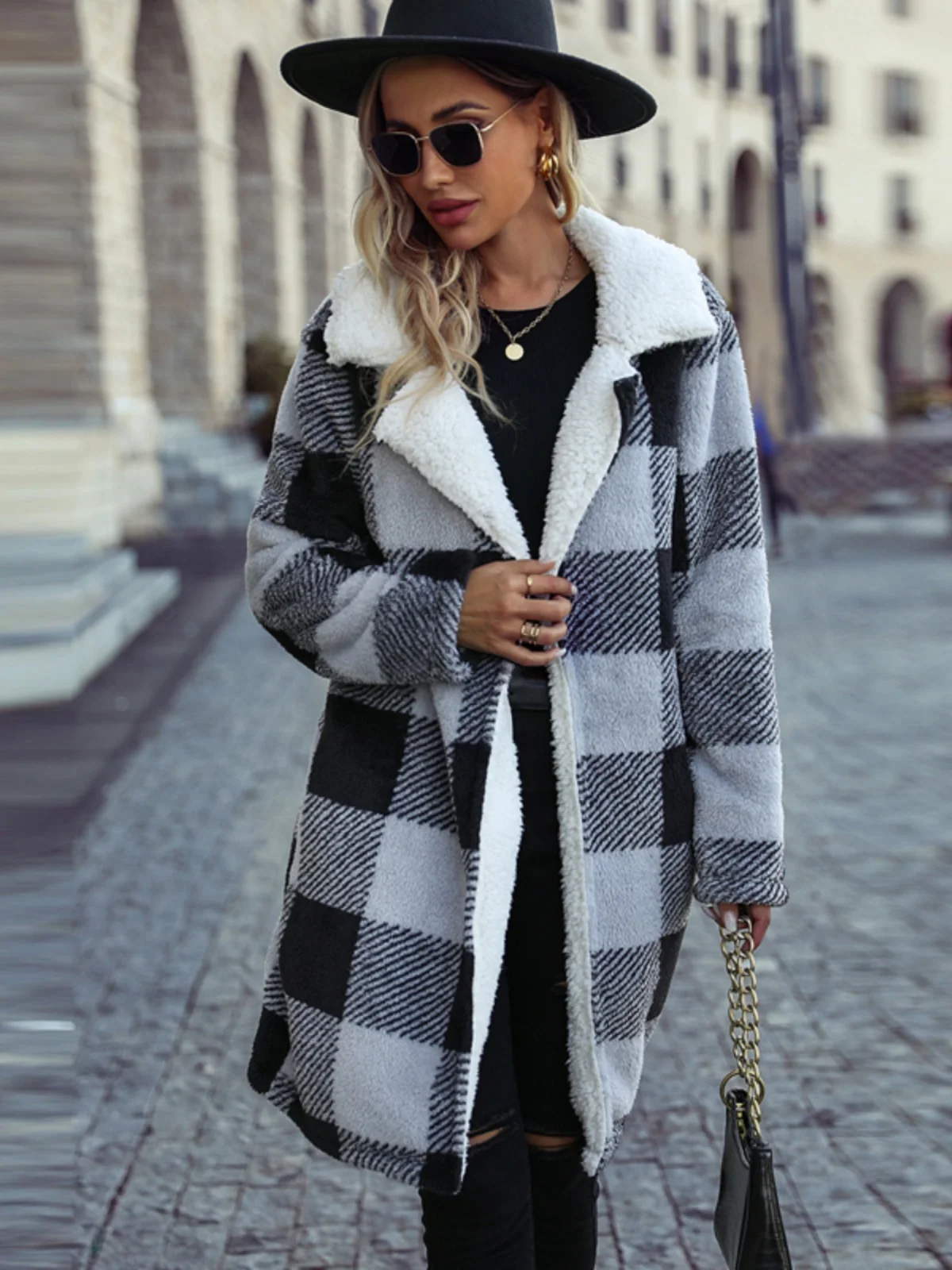 

Ретро-пальто в клетку для женщин, свободное, двустороннее, зимнее, модное, для повседневной носки, из утолщенного полиэстера