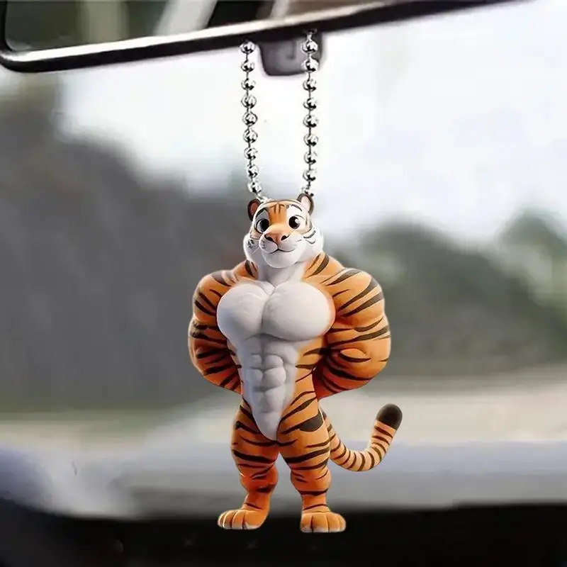 Car Pendant  2D Acrylic Fitness Monkey Tiger Cow Chicken Dog Swing cute Animal Car Pendant Auto Rearview Mirror Decoration