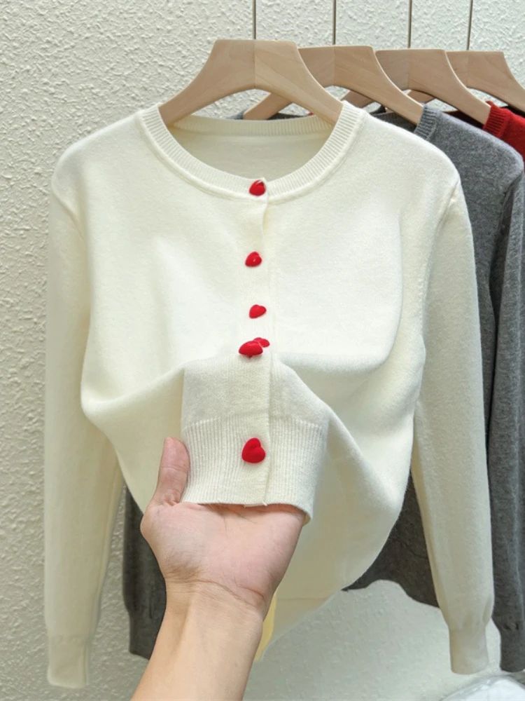 

Женские кардиганы на пуговицах в корейском стиле, осень-зима 2025, однотонный повседневный простой вязаный свитер с круглым вырезом, верхняя одежда