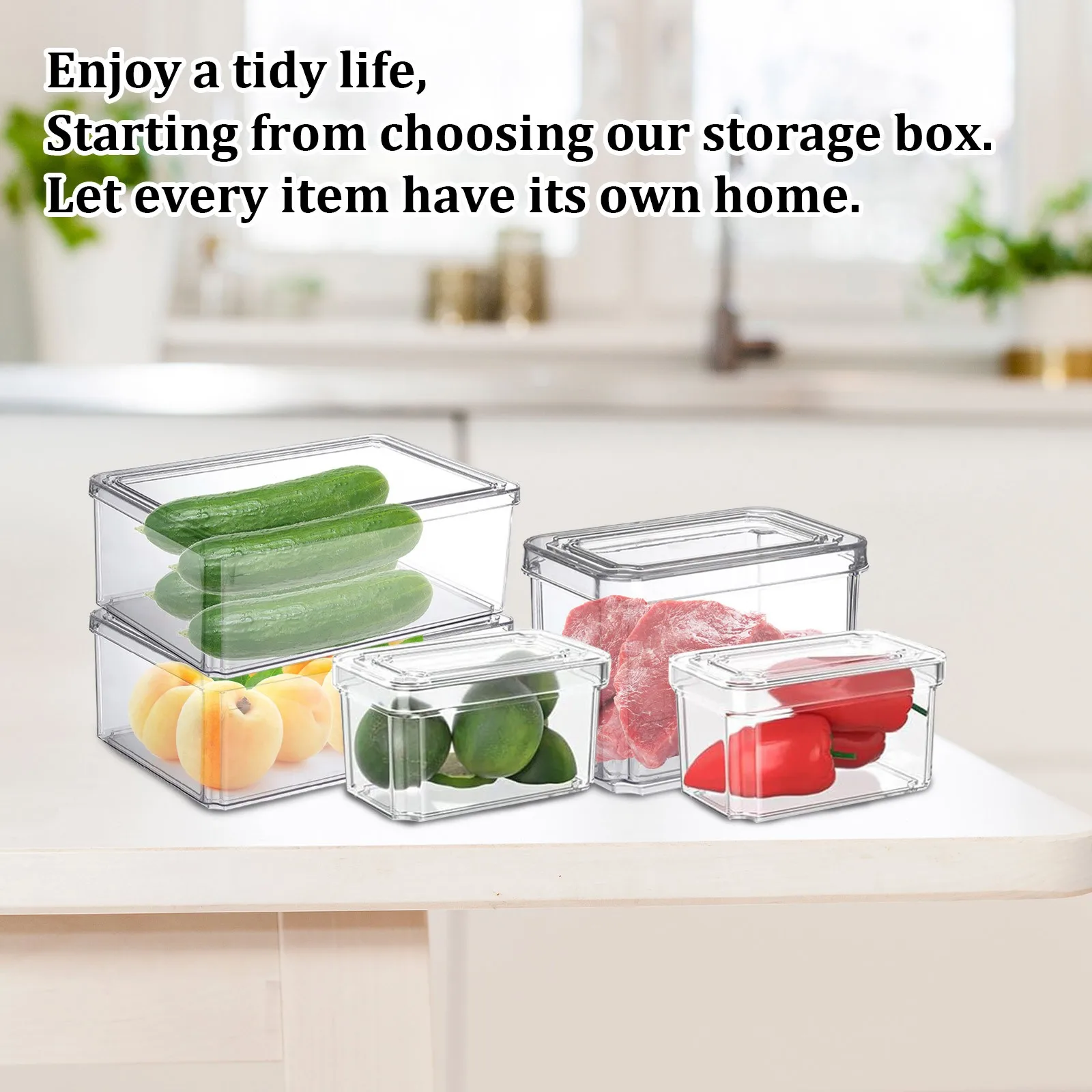 New Refrigerator Organizer Bin Stackable Fridge Food Storage Box With Handle Clear Plastic Pantry Food Freezer Organizer Tool