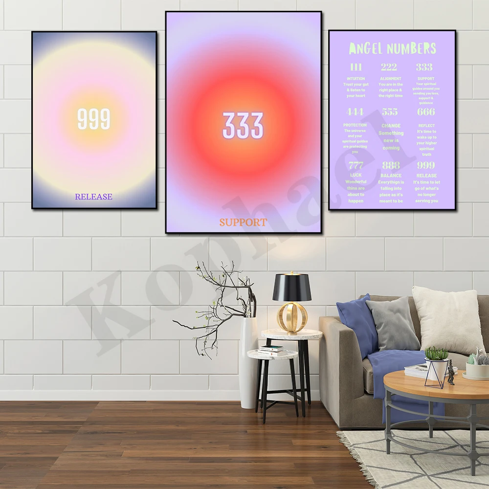 Colorful Angel Numbers 111 to 999 Home Decor Wall Art Spirit Gradient Halo Poster