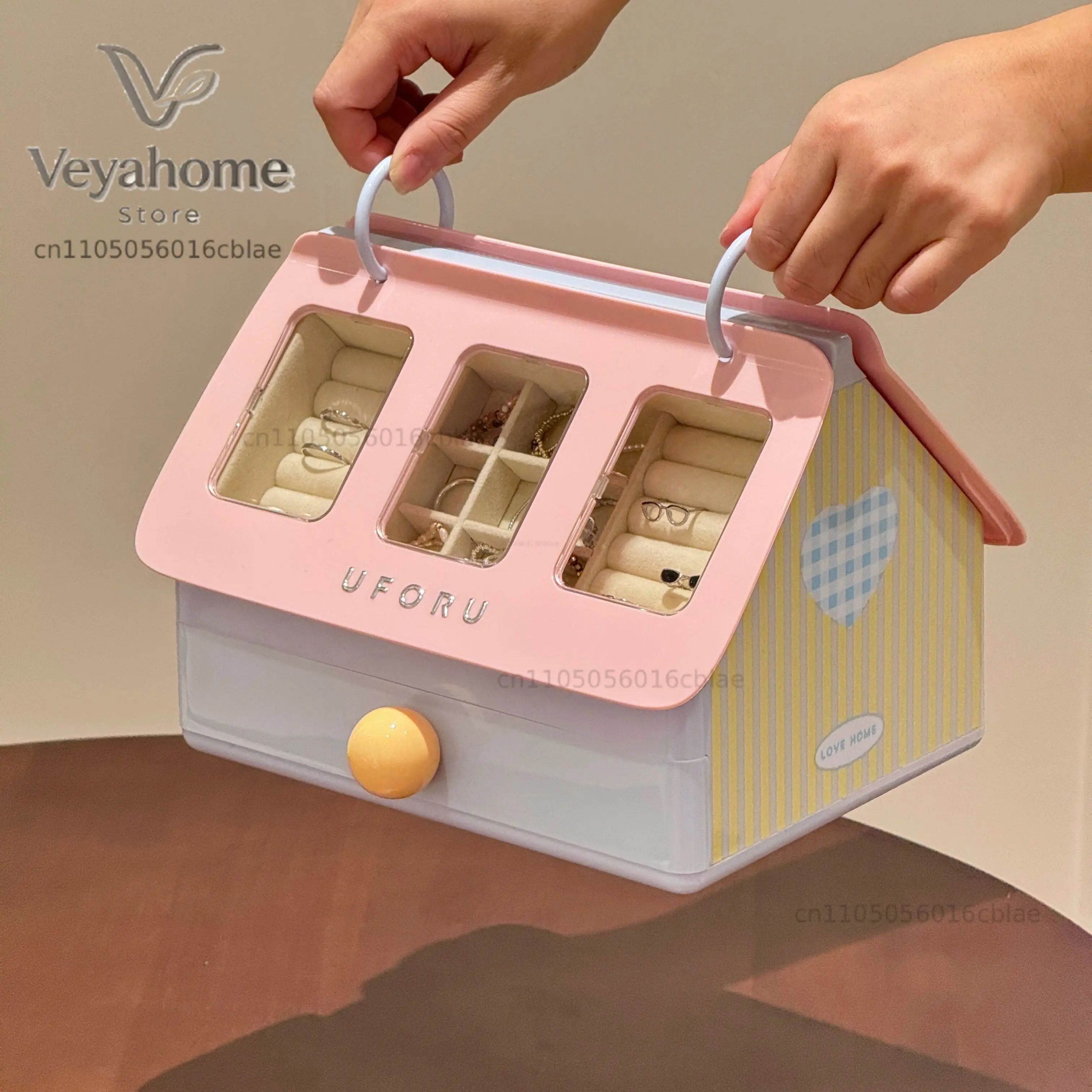Small House Jewelry Storage Box High-end New Jewelry Ring Earrings Classification Desktop Storage Large Capacity Storage Box
