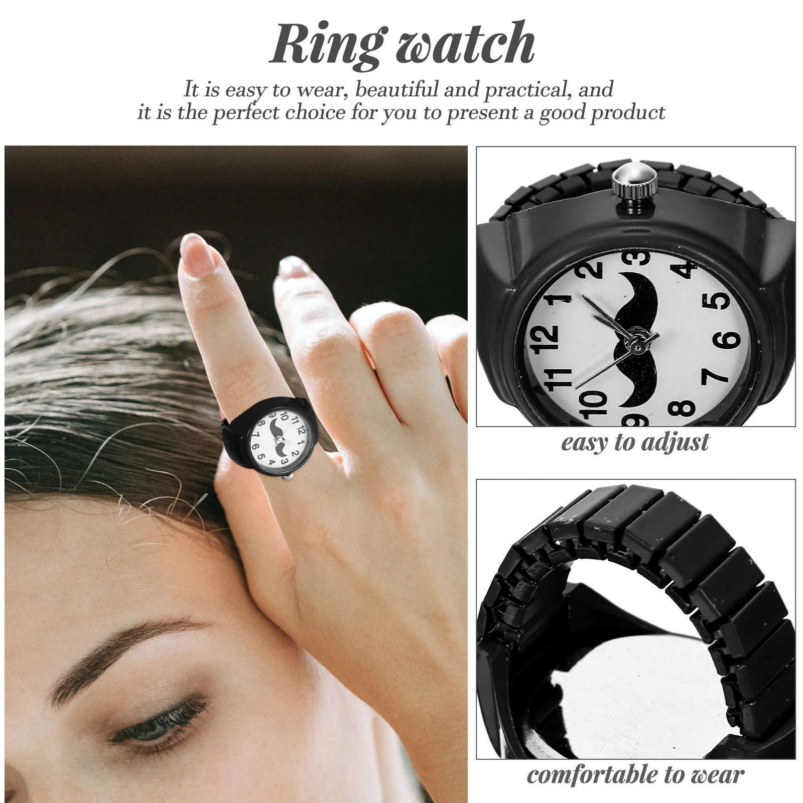 

Digital Decorative Finger Ring Elastic Fashion Watch For Women Men Round Glitter Finger Watch Festival