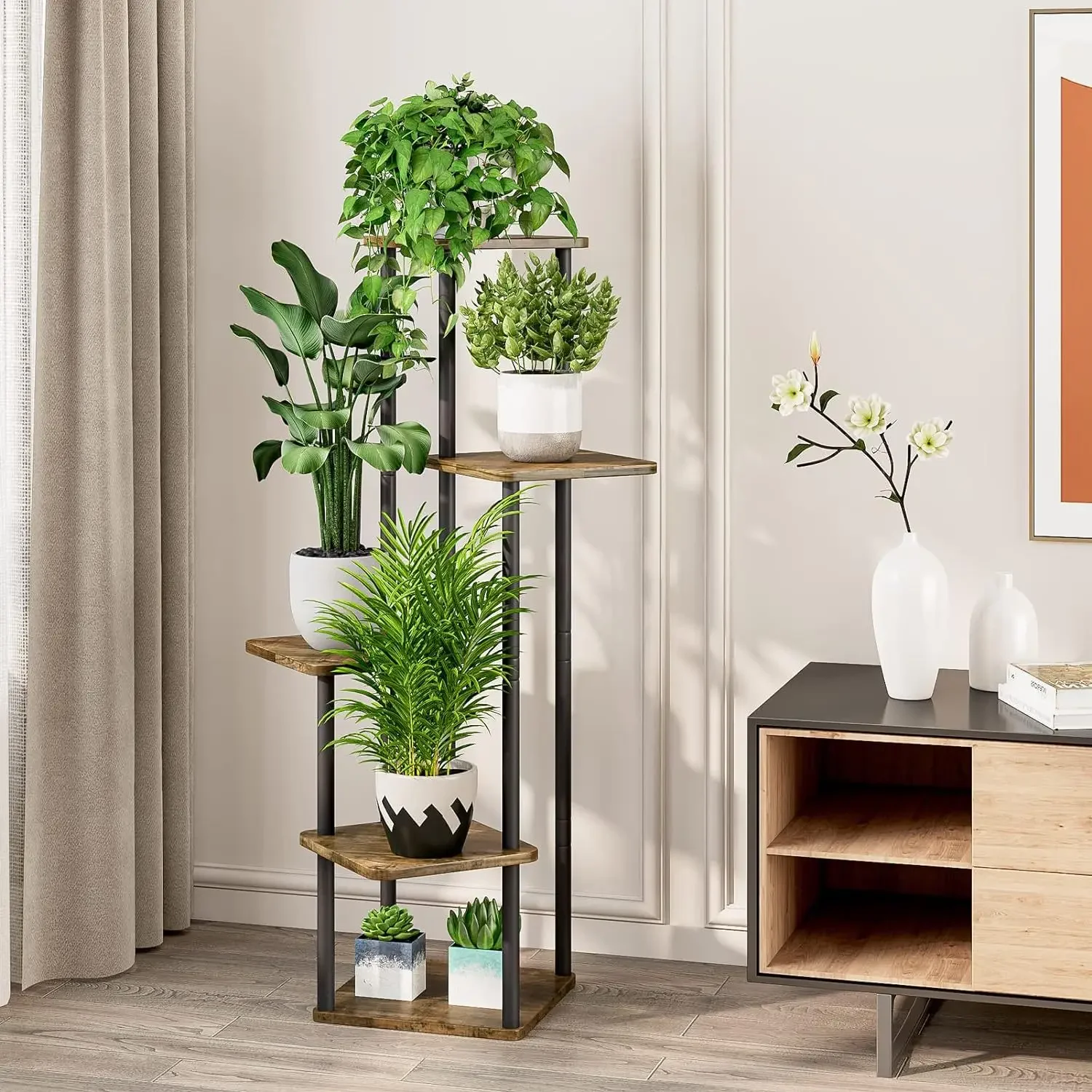 

Plant Stand 5 Tier Indoor Metal Flower Shelf Multiple Plants Corner Tall Flower Holders for Patio Black (5 Tier-Black)