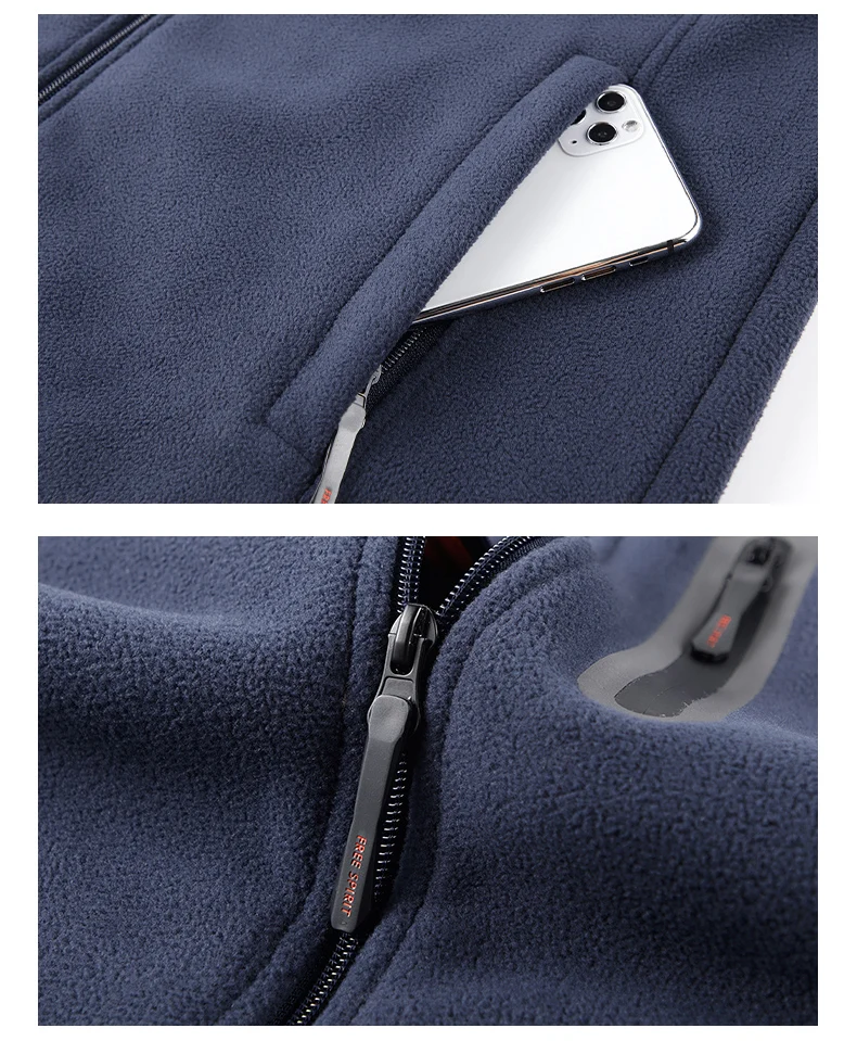 Men's Polar Fleece Jacket Autumn Winter New Solid Color Warm Plush Liner Outdoor Travel Stand Collar Coat Men's Fleece stormcoat