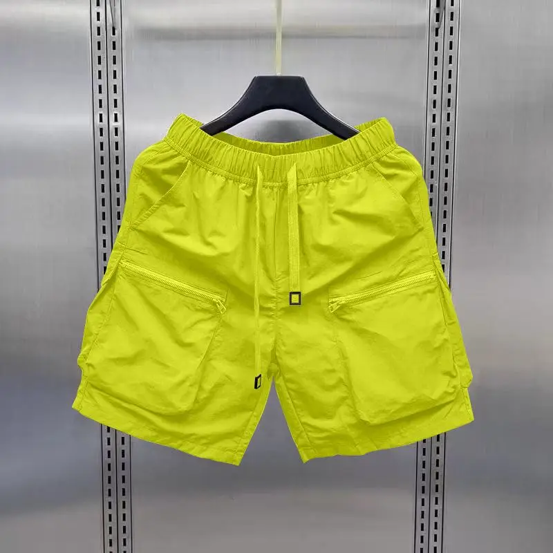 Summer New Men's Loose Street Casual Shorts Elastic Waist Solid Pockets Patchwork Trend Shorts Fashion High Street Men Clothing