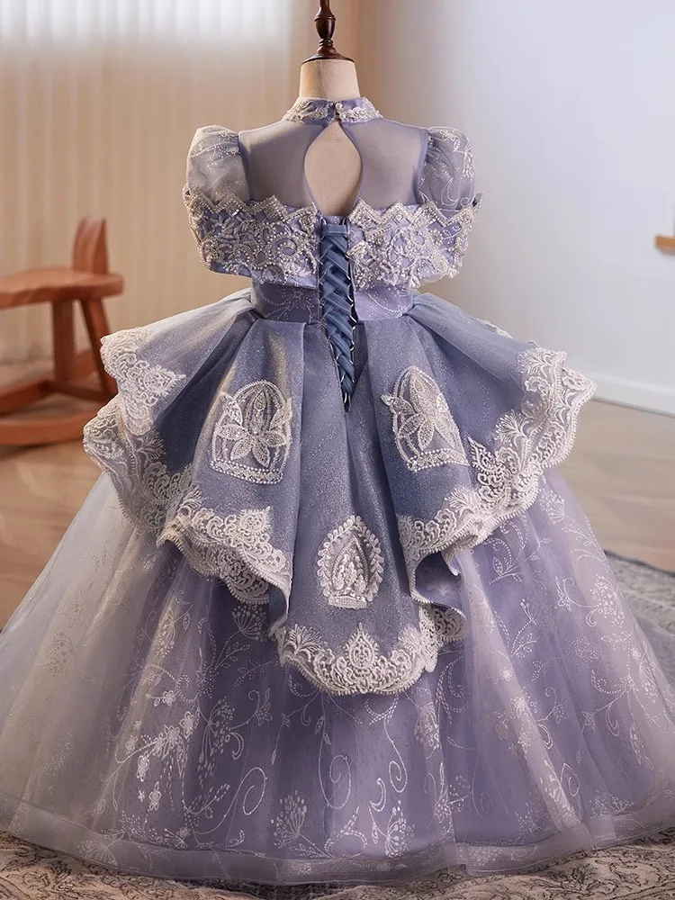 Vestido de baile personalizado para bebês, vestidos de flores para meninas, apliques de princesa, vestidos de festa de aniversário para crianças