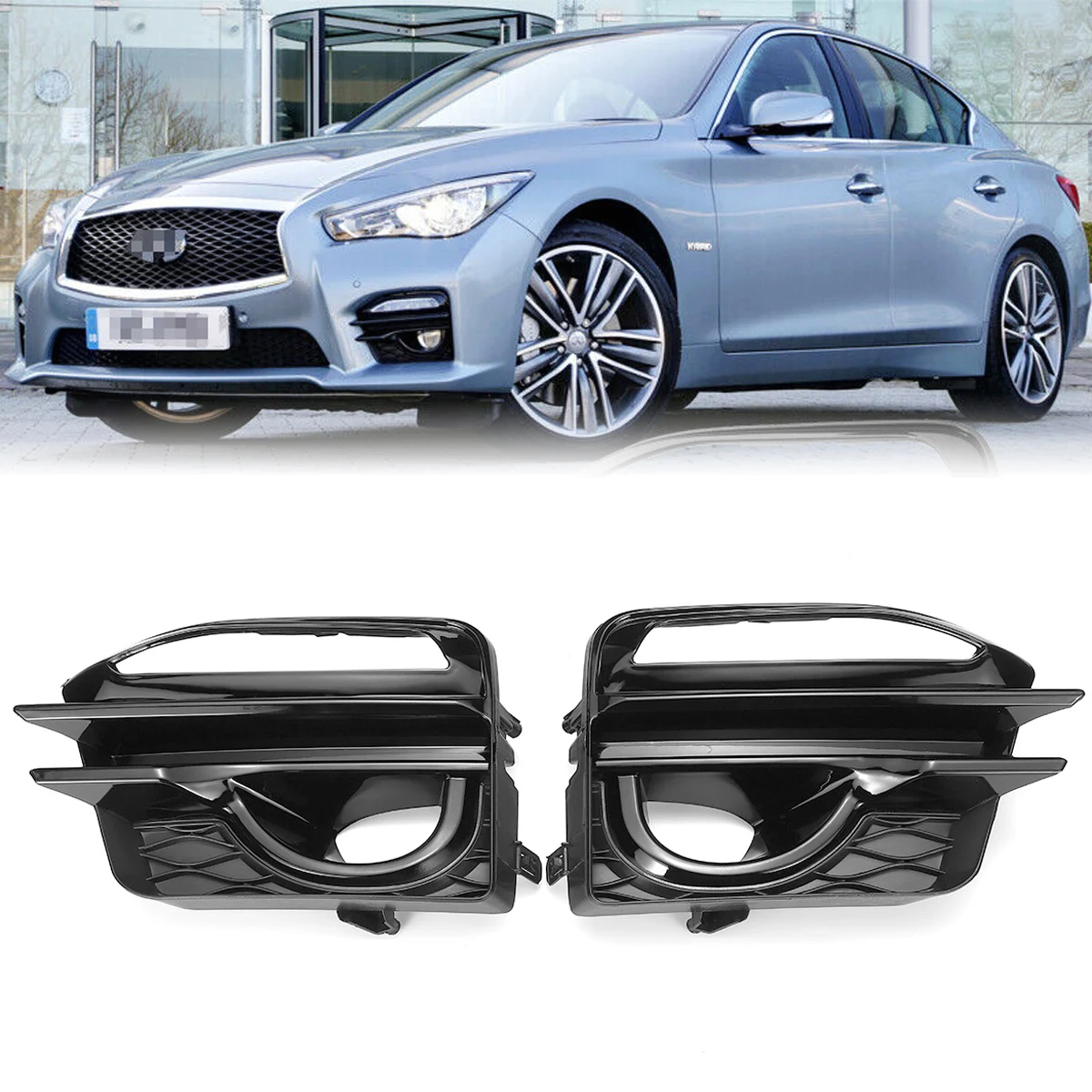 2pcs Black Front Fog Light Cover Grill Grille Fog Lamp Frame Trim For Infiniti Q50 Sport 2014 2015 2016 2017 Car Accessories