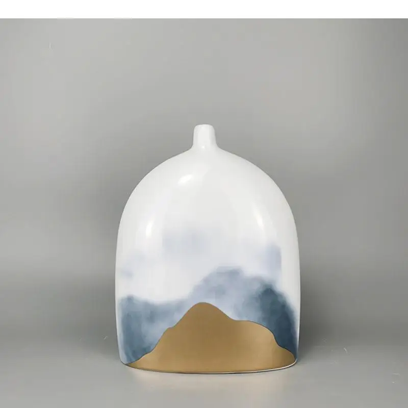 Gilded Painted Ceramic Vase Classic Glazed Porcelain Flower Arrangement Desk Decoration Semicircle Floral Modern Home Decor