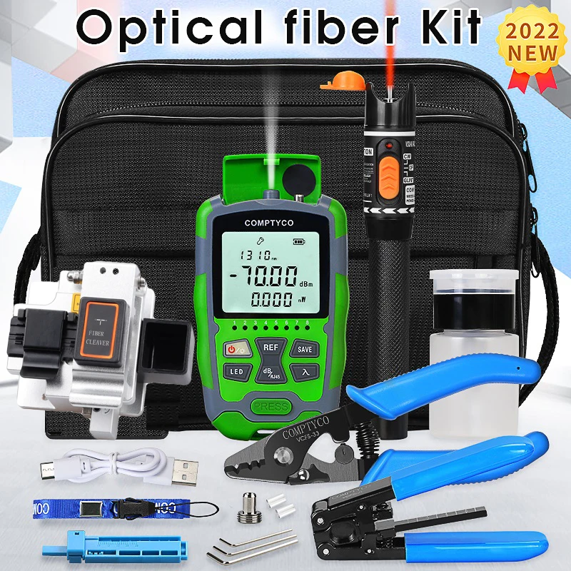 

Fiber Optic Tool Kit with SX-Sliver Fiber Cleaver -70+10dBm/-50+26dBm 3 in 1 Mini Optical Power Meter 10Mw Visual Fault Locator