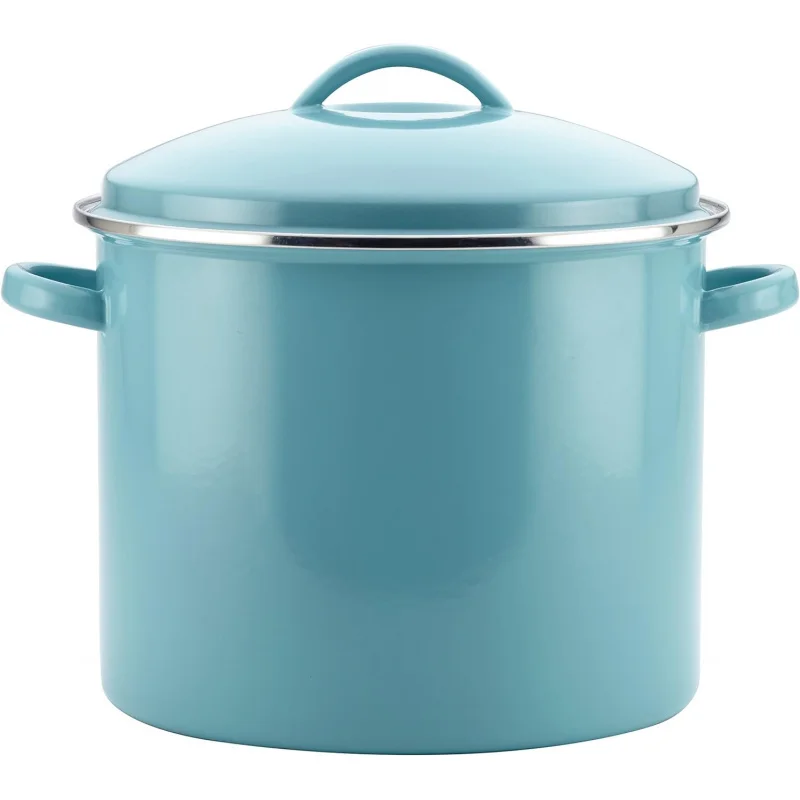 Enamel on Steel Stock Pot/Stockpot with Lid - 16 Quart, Aqua Blue