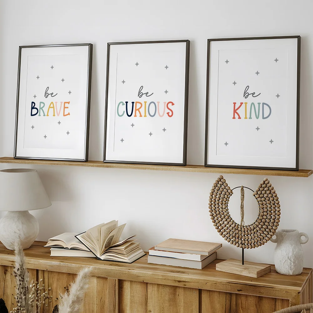 3pcs Be Brave And Kind Posters Canvas Print Nursery Quote Wall Art for Room Bedroom Playroom Decor Unframed Baby Gift