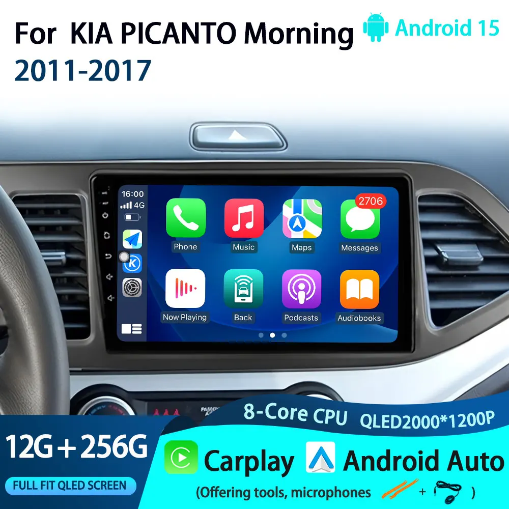 Car Radio Android 15 Auto All in One For KIA PICANTO Morning 2011-2017 Multimedia Player Carplay Stereo GPS Navigation Wif