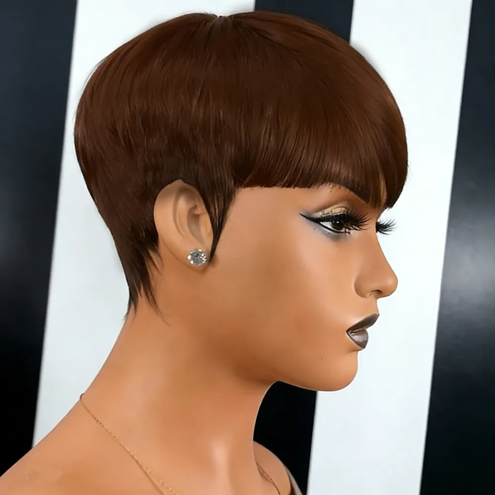 

6-дюймовый парик из натуральных волос Remy машинной работы, плотность 150%, для повседневного использования и вечеринок, черный цвет, короткий прямой парик-пикси для женщин