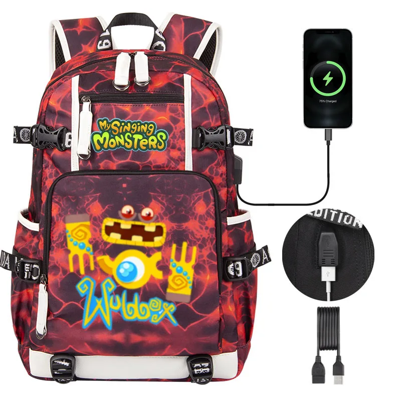 New My Singing Monsters Wubbox Children Backpack NEW USB Boy School bag Large Capacity USB Teenage Kids Students Schoolbag