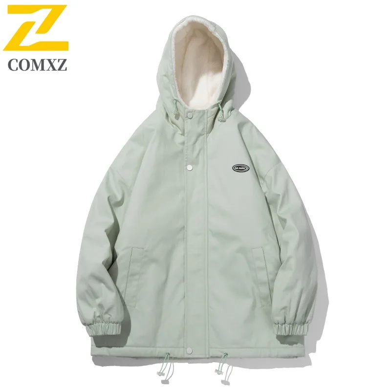 

COMXZ 2025 Autumn Winter Sherpa Stand Collar Cotton Jacket Waterproof Windproof Solid Color Warm Unisex Loose Fit Fashion Coat