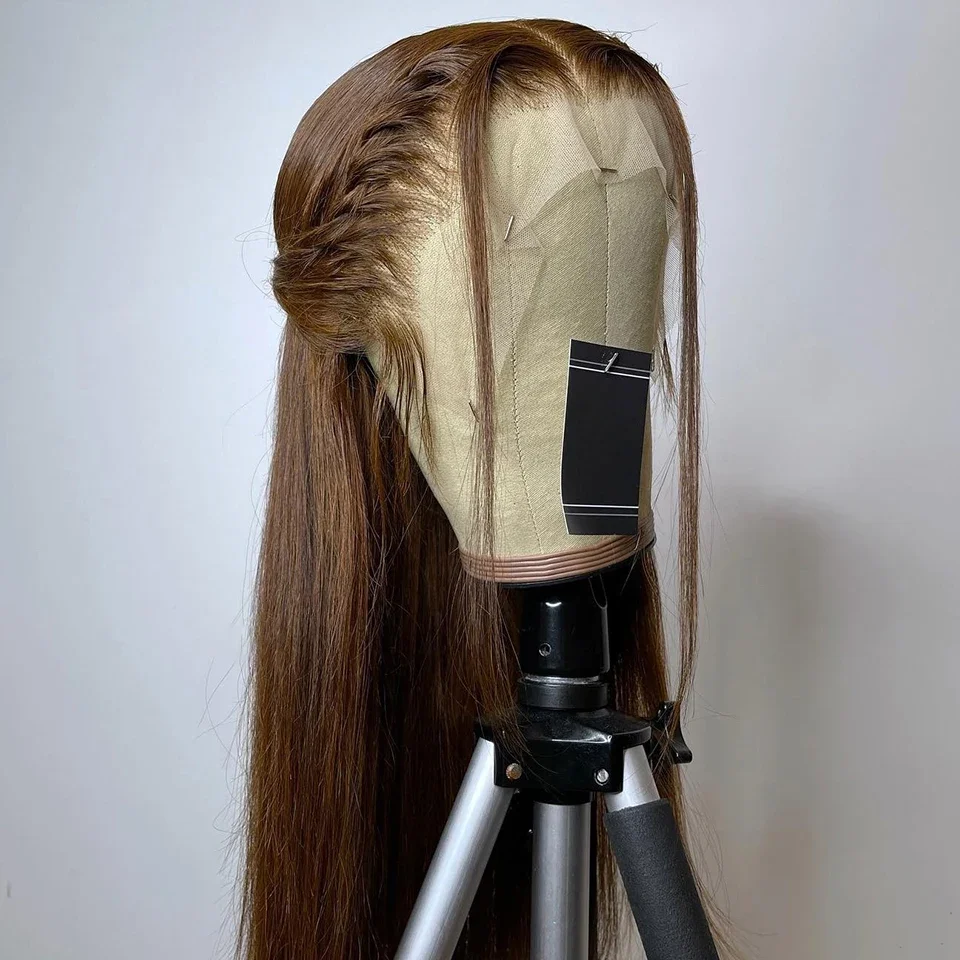 Soft 26Inch Long Preplucked Glueless 180Density Brown Silky Straight Lace Front Wig For Black Women With Baby Hair