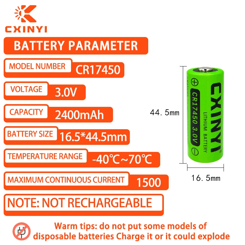 CXINYI CR17450 Water Meter Battery Lithium Manganese 3V Compass GPS Locator Household Smoke Alarm Prepaid Smart Water Meter