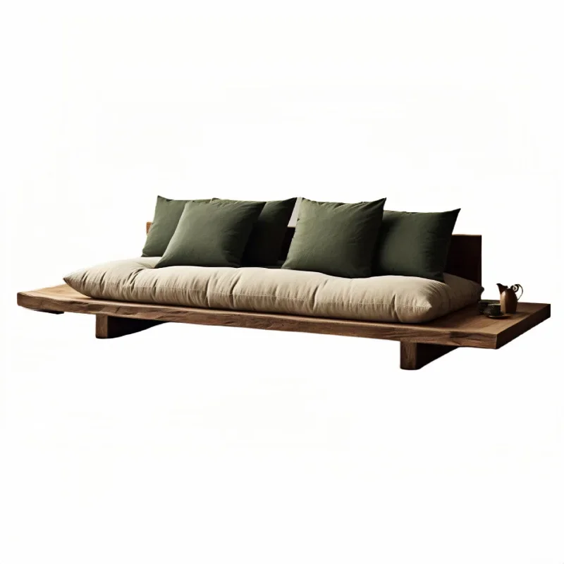Wood Sofa Japanese-style Log Wind Homestay Living Room Small Apartment Double Triple Straight Row Sofa Combination