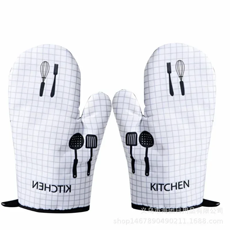 2 Sets Kitchen Baking Cooking Accessories Print Oven Mitt Glove Pad Washable Microwave Pizza Anti-Hot Insulation Mat Kitchen