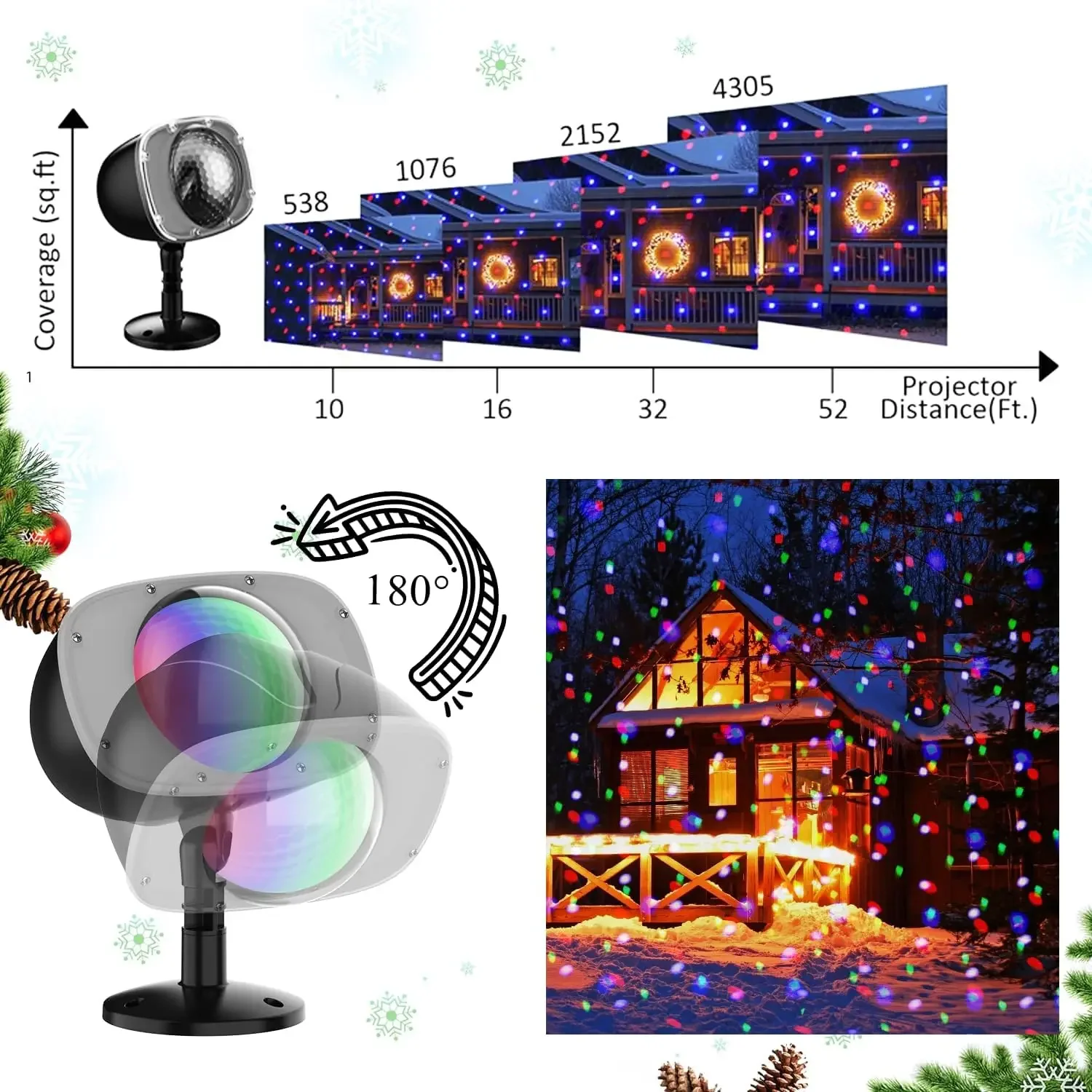 Luces de proyección de nevadas navideñas, luces navideñas para interiores y exteriores con Control remoto para Halloween, fiesta de Navidad, boda