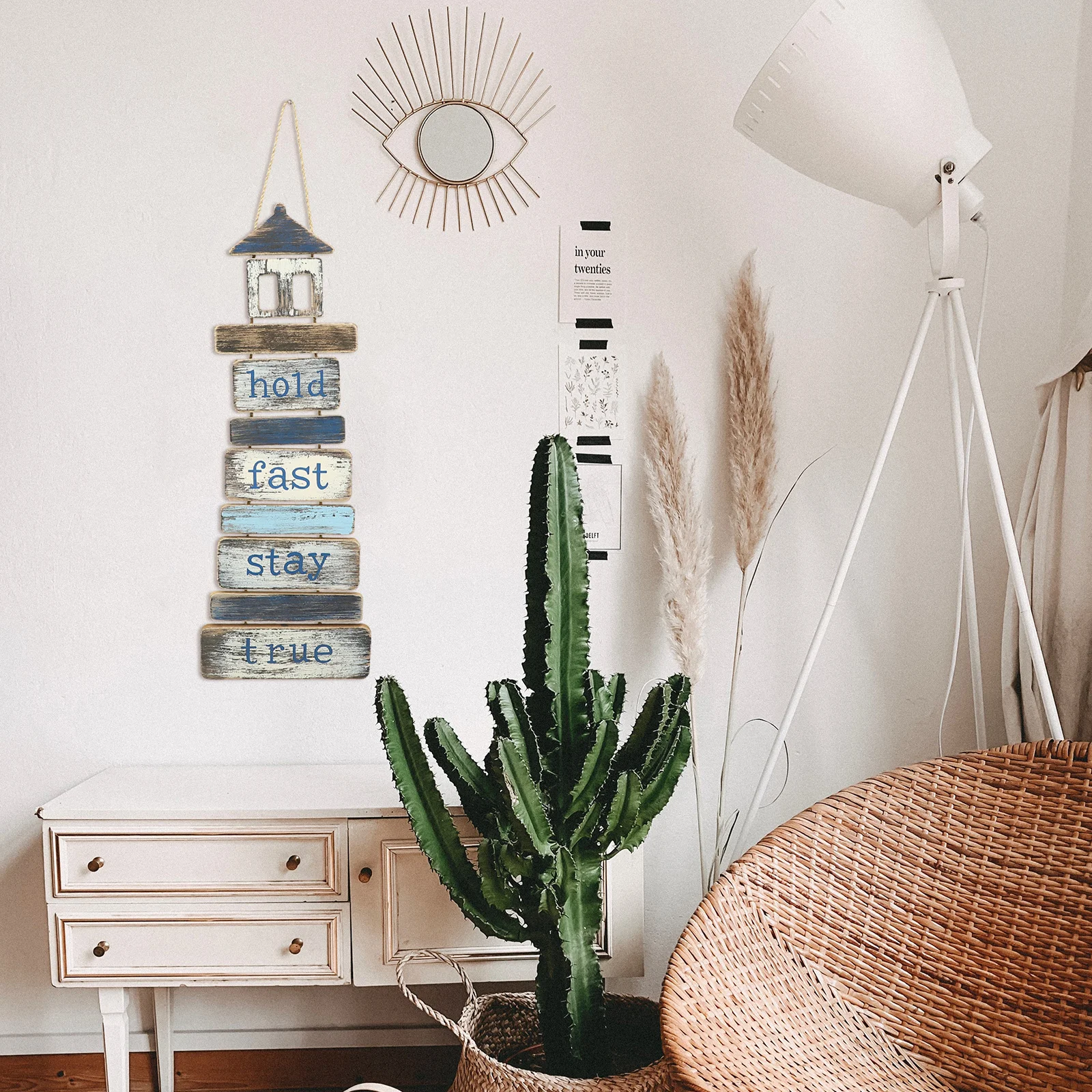 

Vintage Fish Hanging Sign Mediterranean Lighthouse Welcome Board Wood Door Pendant Wall Decor Beach House Party Decoration