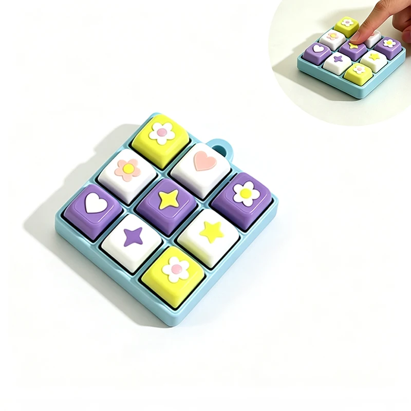 Cute Mini 9 Buttons Fidget Toy Keychain Portable Pocket Sensory Stress Relief Anti‑Anxiety Decompression Toy for Kids